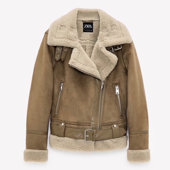 Zara Tan Teddy Jacket with Shearling Collar - Picture 6 of 12